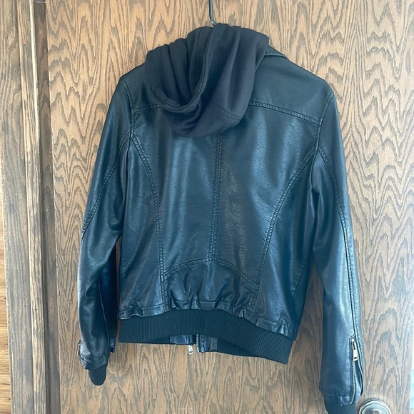 Black Leather Coat with Sweatshirt L - Picture 2 of 6